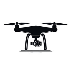 Drone silhouette, technology used for aerial photography, on white background