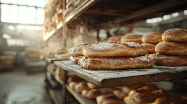 A beautiful array of freshly baked bread loaves on display in a charming bakery, exuding warmth and inviting the senses to experience artisanal craftsmanship.