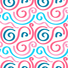 Whimsical Swirl Pattern in Pink, Blue, and Navy for Playful Abstract Backgrounds and Creative Textile Design.