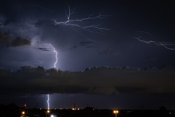 Lightning Strikes at night in a Tropical Storm