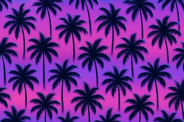 Fototapeta premium Tropical Palm Tree Silhouette Pattern with Colorful Gradient Background