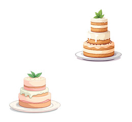 Vsai delicious layered cakes decorated with mint leaves resting on elegant plates