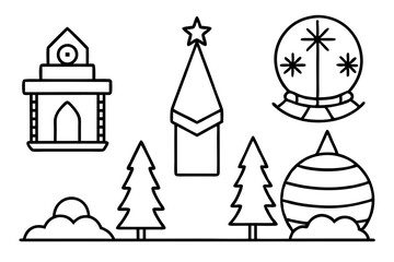 North Pole Sign Line Art Vector Set