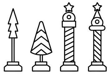 North Pole Sign Line Art Vector Set