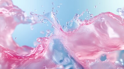 A captivating splash of colorful water creates mesmerizing patterns against a soft blue backdrop, encapsulating a moment of lively energy and dynamic movement in an abstract form.