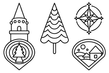 North Pole Sign Line Art Vector Set