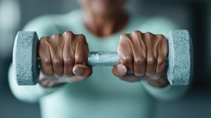 A close-up view of a person’s hands gripping weights, illustrating strength training and dedication to fitness, emphasizing the hard work and effort involved.