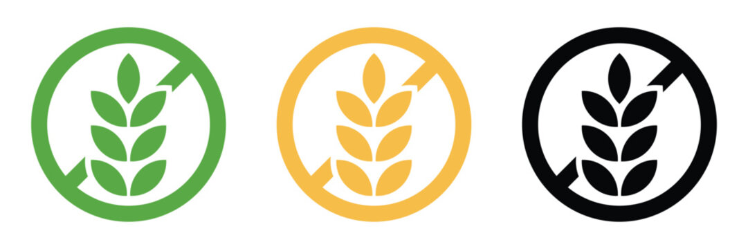 Gluten free vector icon set. Wheat-free, allergen-free food label symbols for packaging, health, diet, and nutrition design.
