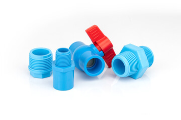 PVC pipe fittings isolated on white background.