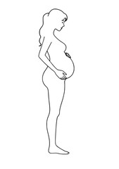 Side profile of a pregnant woman cradling her belly, depicted in a simple line art style