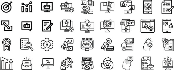 Digital Marketing Icons Set Black Line Art black and white