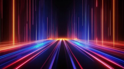 Vibrant Neon Lines Converging in a Futuristic Space