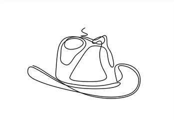 Continuous single drawn one line men hat, one line drawing of cowboy hat. Hand drawn one line vector. Editable stroke