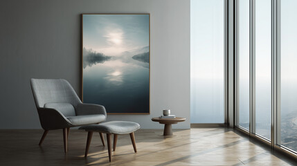mock up poster frame in hipster interior background scandinavian style 3d render