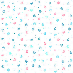 Playful Spiral and Dot Pattern in Pink, Blue, and Navy for Fun Abstract Backgrounds and Textile Design.
