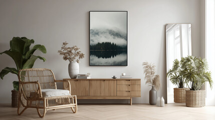 mock up poster frame in hipster interior background scandinavian style 3d render