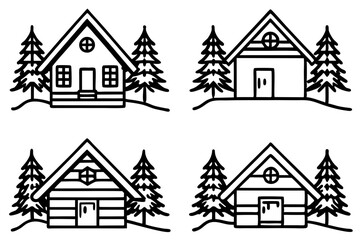Peaceful Snowy Cottage Line Art