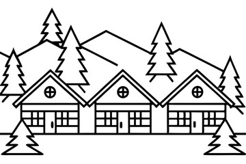 Peaceful Snowy Cottage Line Art