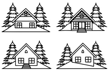 Peaceful Snowy Cottage Line Art