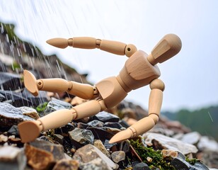 登山道、危機一髪のデッサン人形