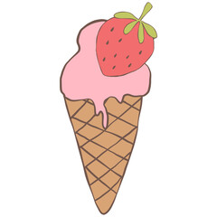 strawberry ice cream cone pink cute  kawaii hand drawn