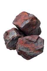 Aesthetic arrangement of raw iron ore chunks on clean white surface