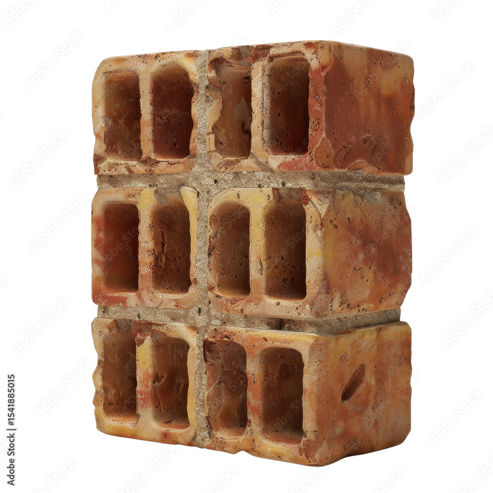 Poster weathered concrete block with multiple cavities, showcasing rustic texture and earthy colors, ideal 