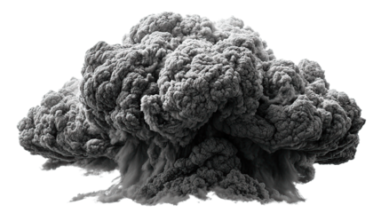 A powerful and destructive mushroom cloud from a massive explosion, isolated on black.
