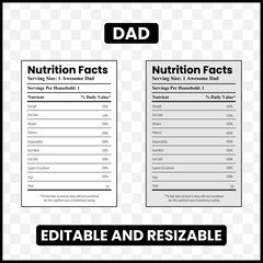 dad nutrition facts  
funny dad label  
fatherhood nutrition label  
dad traits parody  
daily value dad  
best dad ever  
funny dad gift  
dad appreciation design  
dad life humor  
super dad nutriti