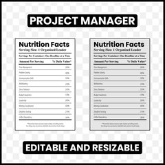 Project Manager Nutrition Facts
funny project manager  
project manager label  
funny job label  
project leader nutrition label  
project manager gift  
daily value project manager  
team leader hum
