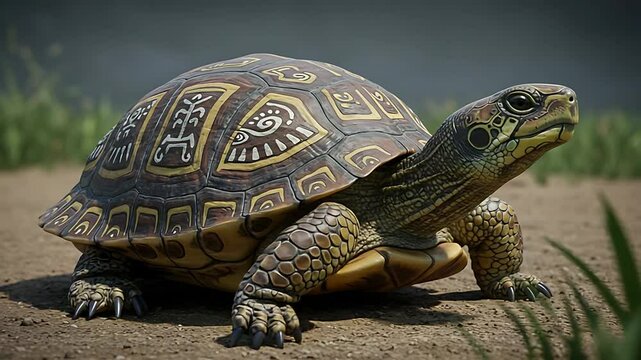 Close up shot of a Galapagos Tortoise, Wildlife in nature, with patterned shell