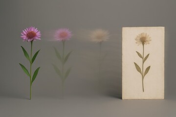 Artistic display of a herbarium plant with fading effect illustrating time passage in floral preservation