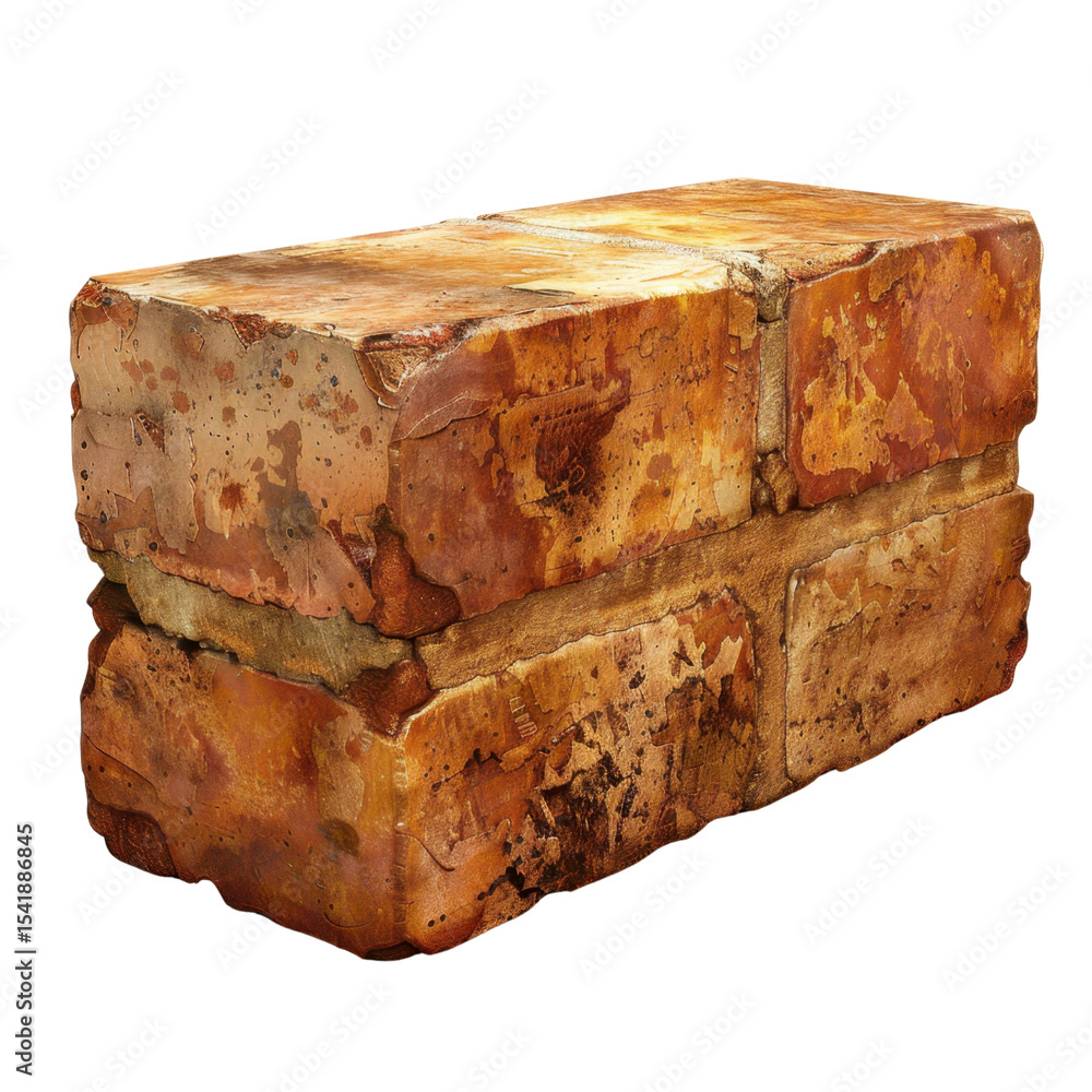 Poster weathered brick block with rustic texture and earthy tones, showcasing its aged appearance and uniqu