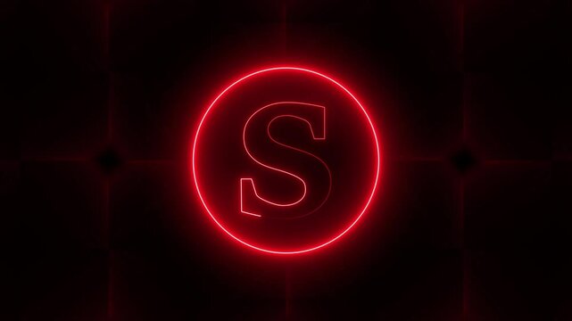 Letter S Glow Light Neon Animation. Letter S with neon light on technology background.