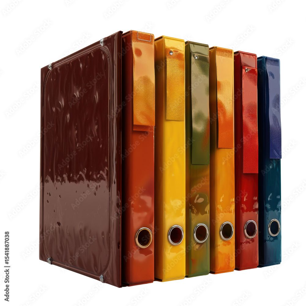 Poster colorful binders arranged in row, showcasing variety of vibrant colors and textures, perfect for org