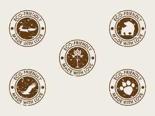 Stamp Mark Collection. Round Label for Pet or Eco Shop. Environment Planet and Animal Care Theme. Black Stamp Tag Label Logo Print Silhouette Icon Element for Design Business Stamp Mark Symbol