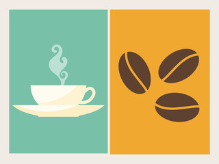 Coffee Modern Popular Drink Theme. Contemporary Lifestyle Beverage Symbol. Latte, Cappuccino, Americano Coffee Morning Drink. Cafe Bar Card Web Banner Design Element. Bean Shop Advertising. 
