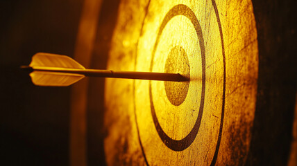 Aiming for success with golden target and arrow