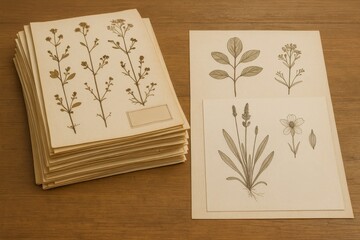 Herbarium collection featuring detailed botanical illustrations on display
