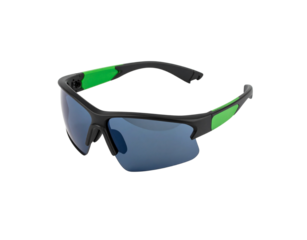 Stylish Black and Green Sports Sunglasses with Blue Lenses.