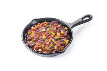 Mexican chilli beans with vegetables isolated on white background