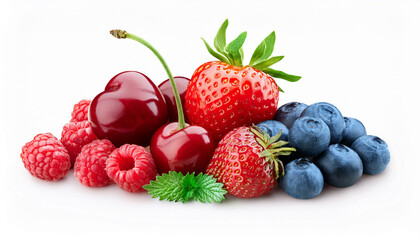 fresh mixed berries with strawberry cherry blueberry and raspberry isolated