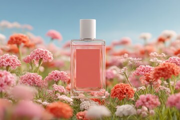 Perfume bottle with floral background banner