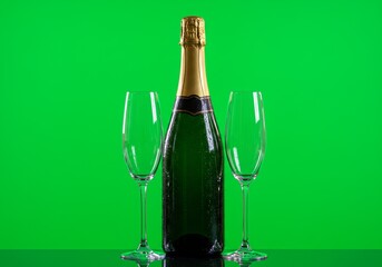 Bubbles and celebration await with sparkling drink against vibrant green backdrop in stylish setting Generative AI