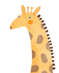Giraffe on White. Nursery Vector Art with Cute Giraffe. Funny Hand Drawn Print with Cartoon of Giraffe on a White Background. Safari Animal. Infantile Drawing-like Funny Giraffe. African Animal.	