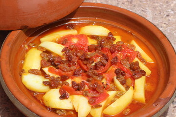 Fresh Tajine or Tagine, Traditional Moroccan Food, Amazigh Tajine Close Up