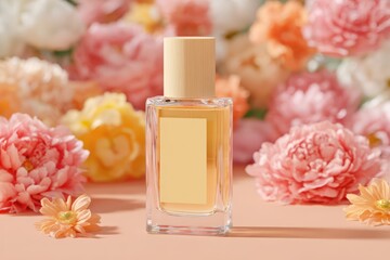 Perfume bottle with floral background banner