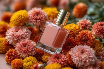 Perfume bottle with floral background banner