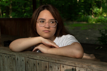 Portrait of young attractive woman in eyeglasses 