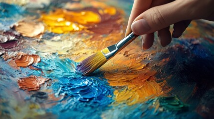 Obraz premium Vibrant Palette and Brush Capturing Artistic Expression in Painting